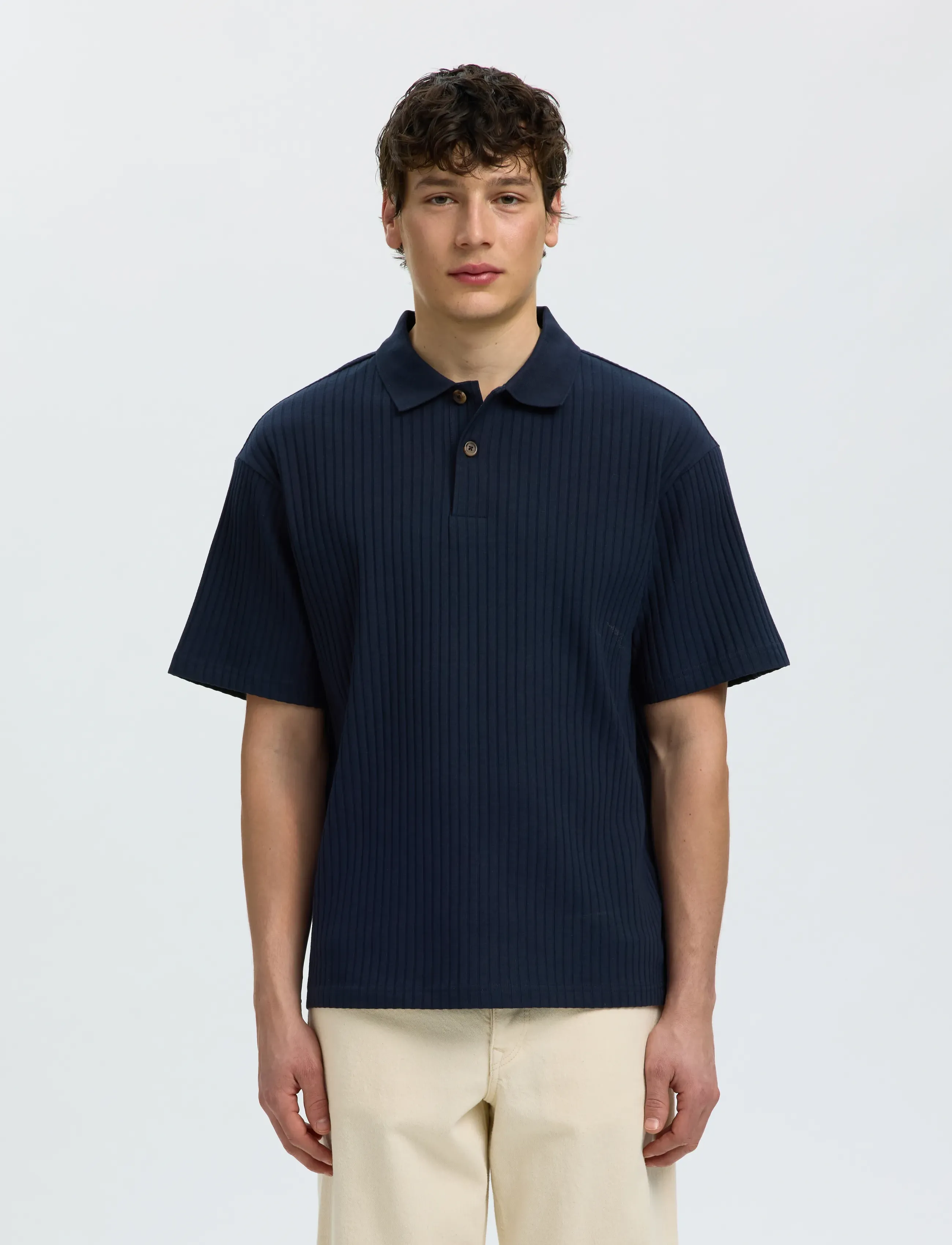 Selected SLMRELAXSIMON RIBBED SS POLO - Poloshirts - SKY CAPTAIN / navy