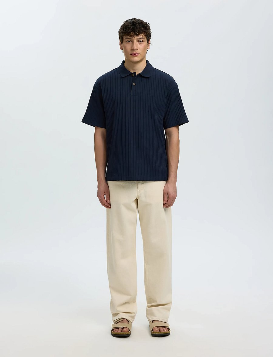 Selected - SLMRELAXSIMON RIBBED SS POLO - lyhythihaiset - sky captain - 3