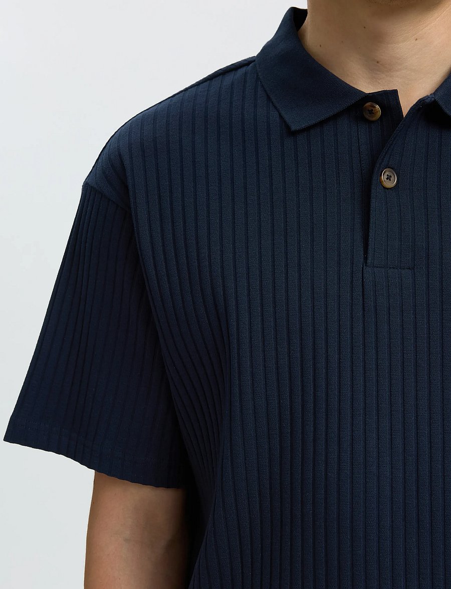 Selected - SLMRELAXSIMON RIBBED SS POLO - lyhythihaiset - sky captain - 4