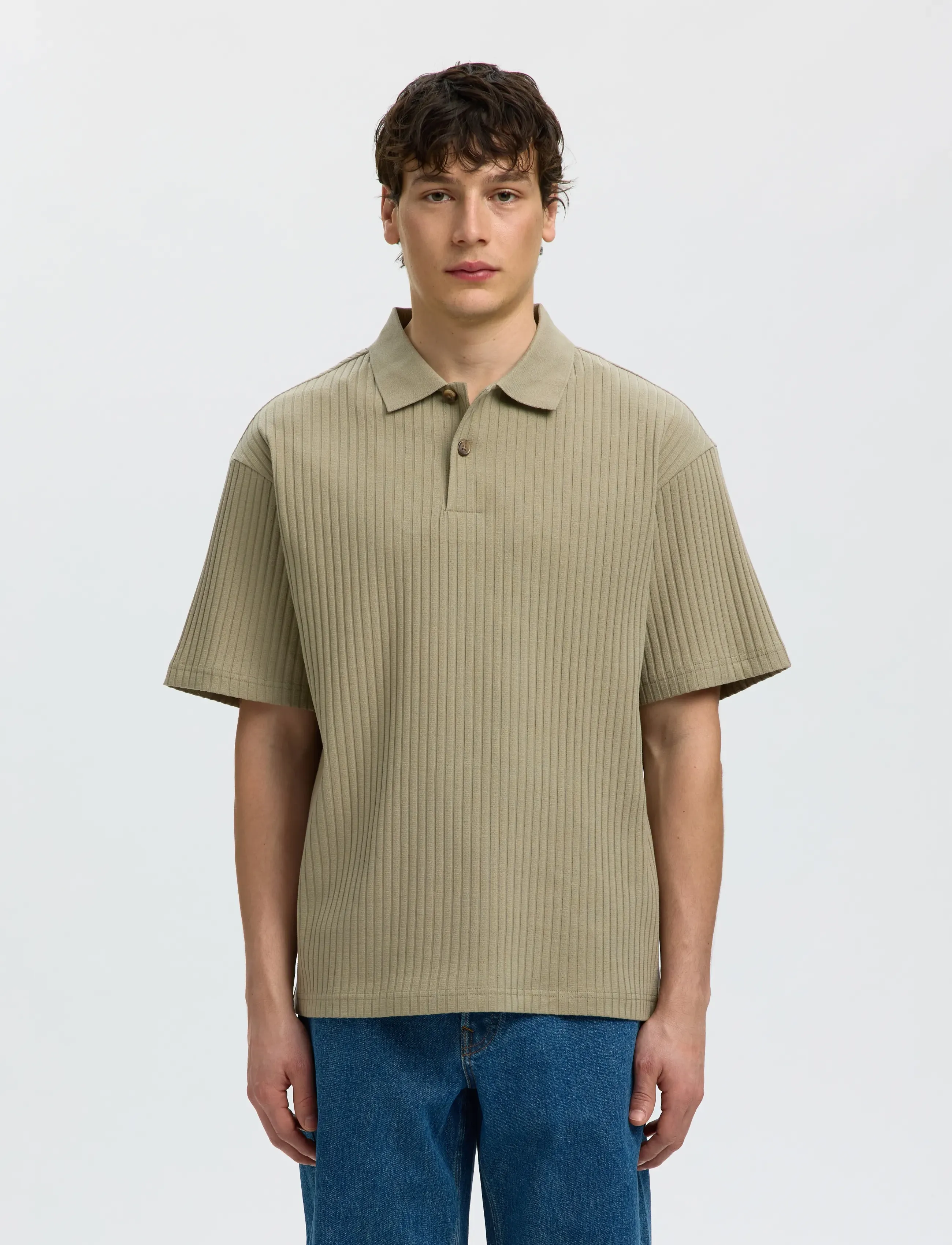 Selected SLMRELAXSIMON RIBBED SS POLO - Kurzärmelig - VETIVER / khaki/green