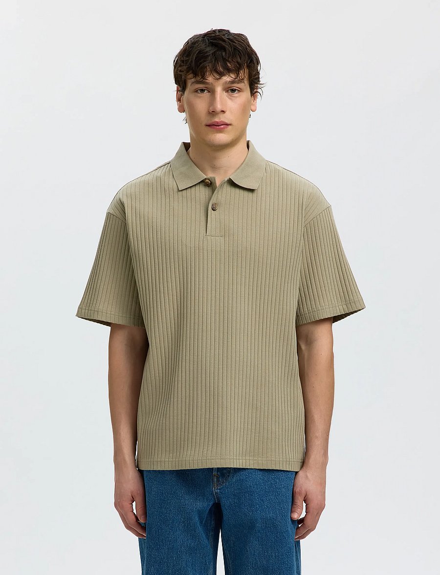 Selected - SLMRELAXSIMON RIBBED SS POLO - kurzärmelig - vetiver - 0
