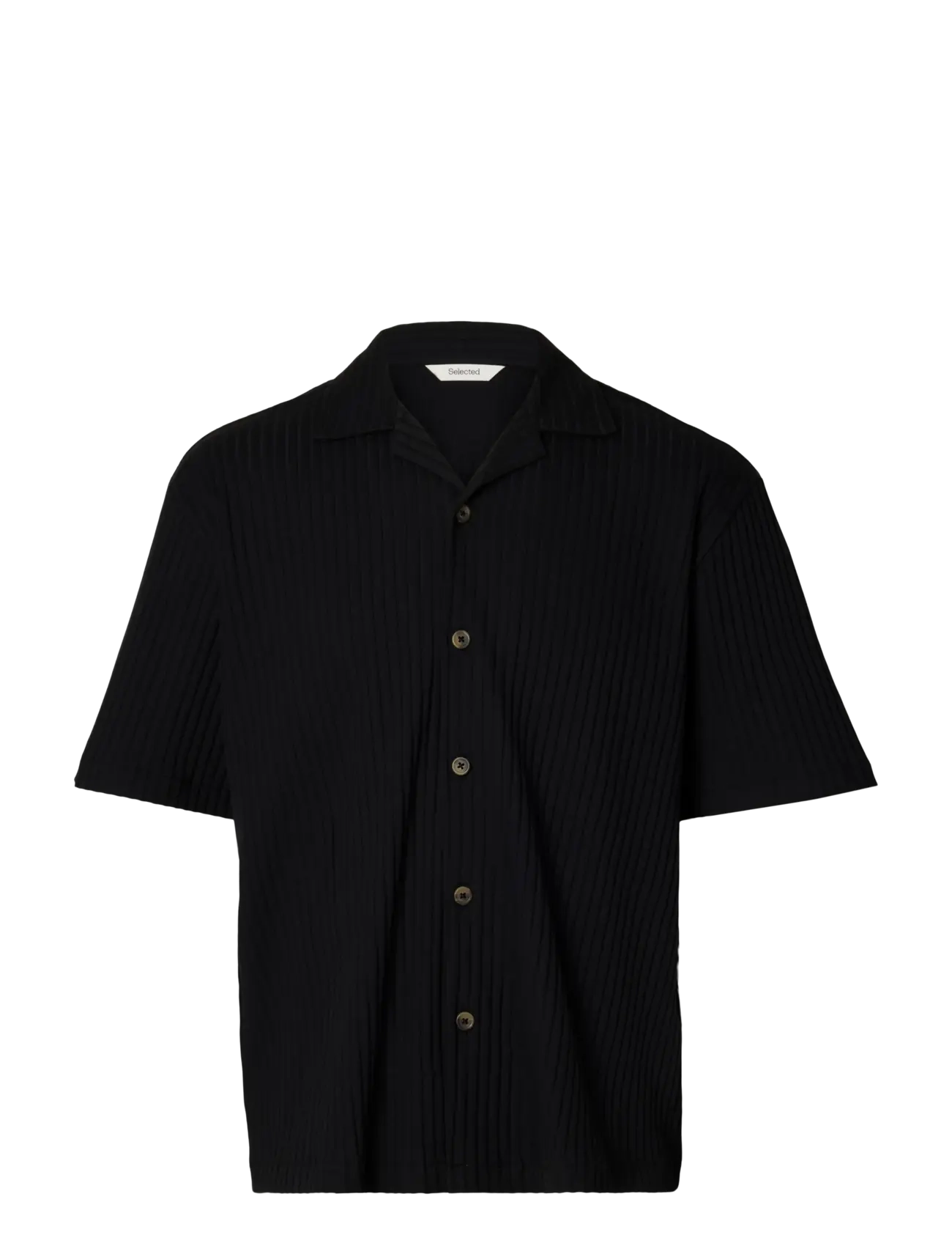Selected SLMRELAXSIMON RIBBED SS OVERSHIRT - Pealissärgid - BLACK / black