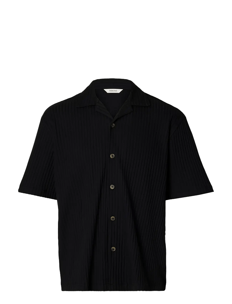 Selected - SLMRELAXSIMON RIBBED SS OVERSHIRT - Überhemden - black - 1