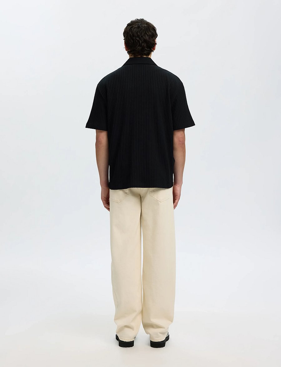 Selected - SLMRELAXSIMON RIBBED SS OVERSHIRT - Überhemden - black - 2