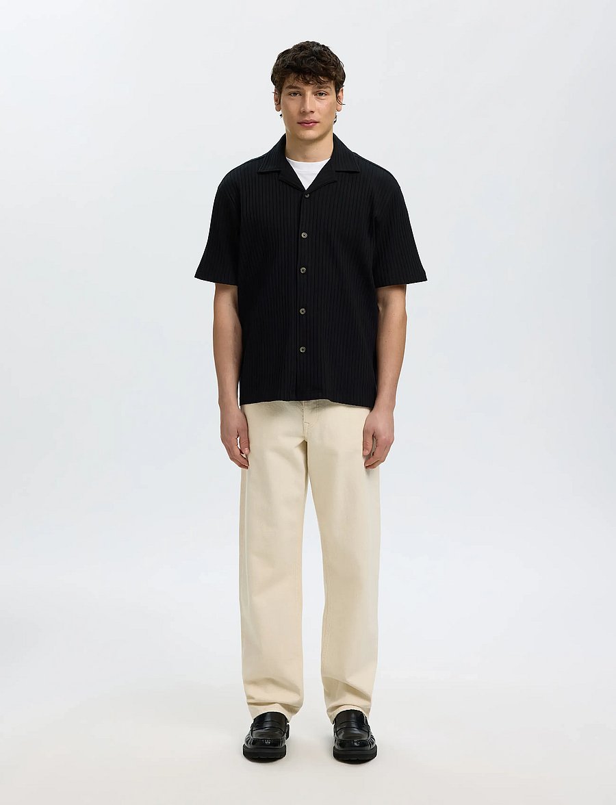 Selected - SLMRELAXSIMON RIBBED SS OVERSHIRT - Überhemden - black - 3