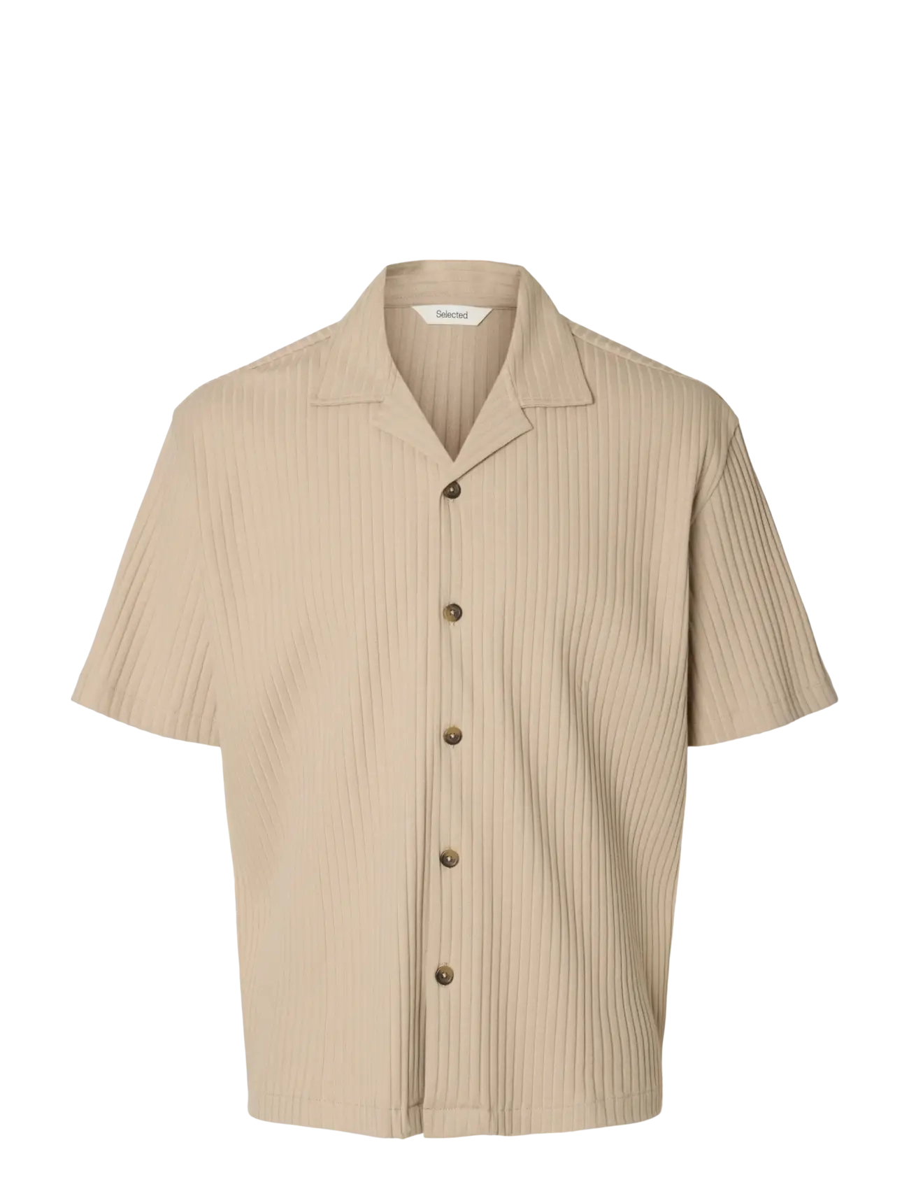 Selected SLMRELAXSIMON RIBBED SS OVERSHIRT - Fatnaður - PURE CASHMERE / beige
