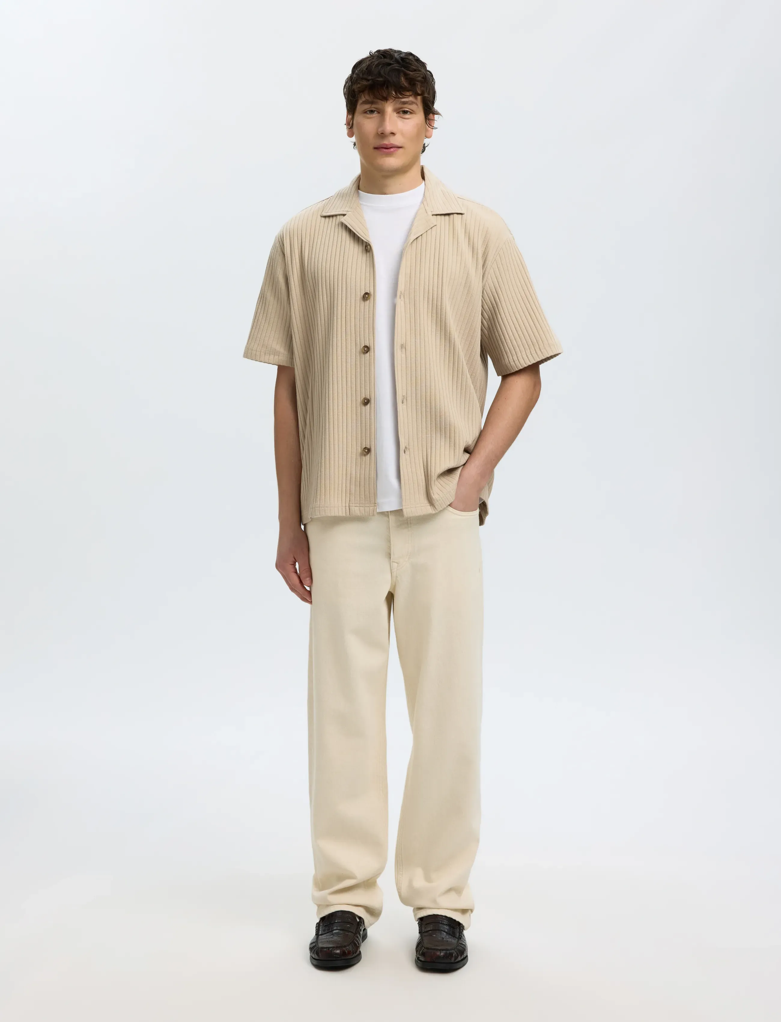 Selected - SLMRELAXSIMON RIBBED SS OVERSHIRT - osta tilaisuuden mukaan - pure cashmere - 3