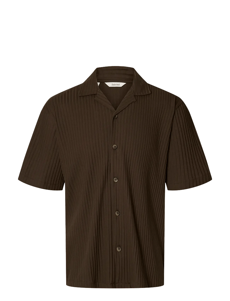 Selected - SLMRELAXSIMON RIBBED SS OVERSHIRT - Überhemden - turkish coffee - 1