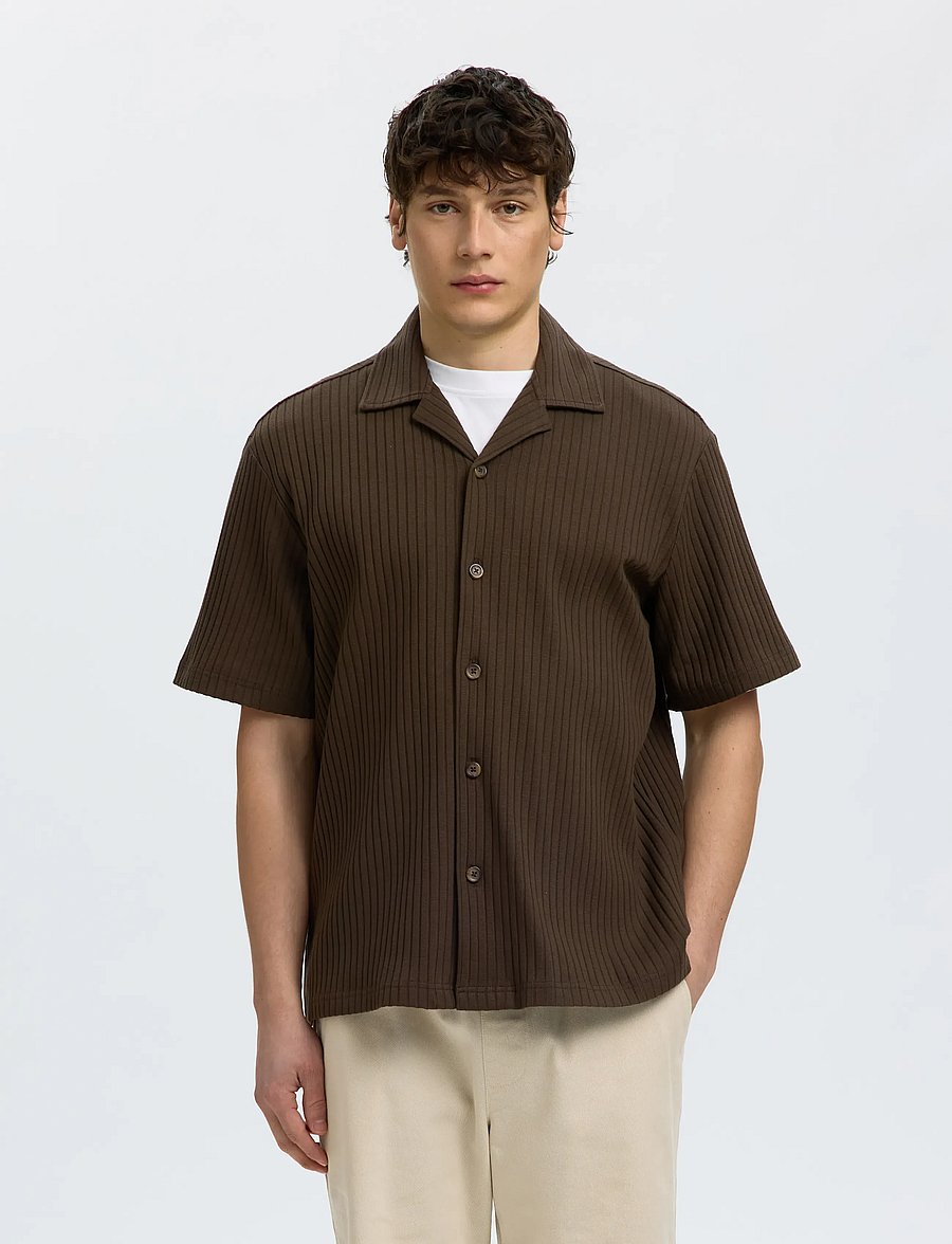 Selected - SLMRELAXSIMON RIBBED SS OVERSHIRT - Überhemden - turkish coffee - 0