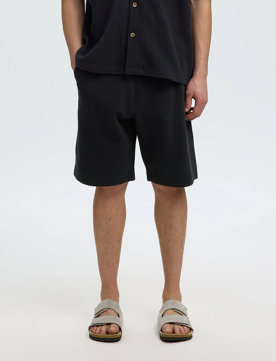 Selected - SLMRELAXSONNY WAFFLE SHORTS - sweatshorts - black - 0