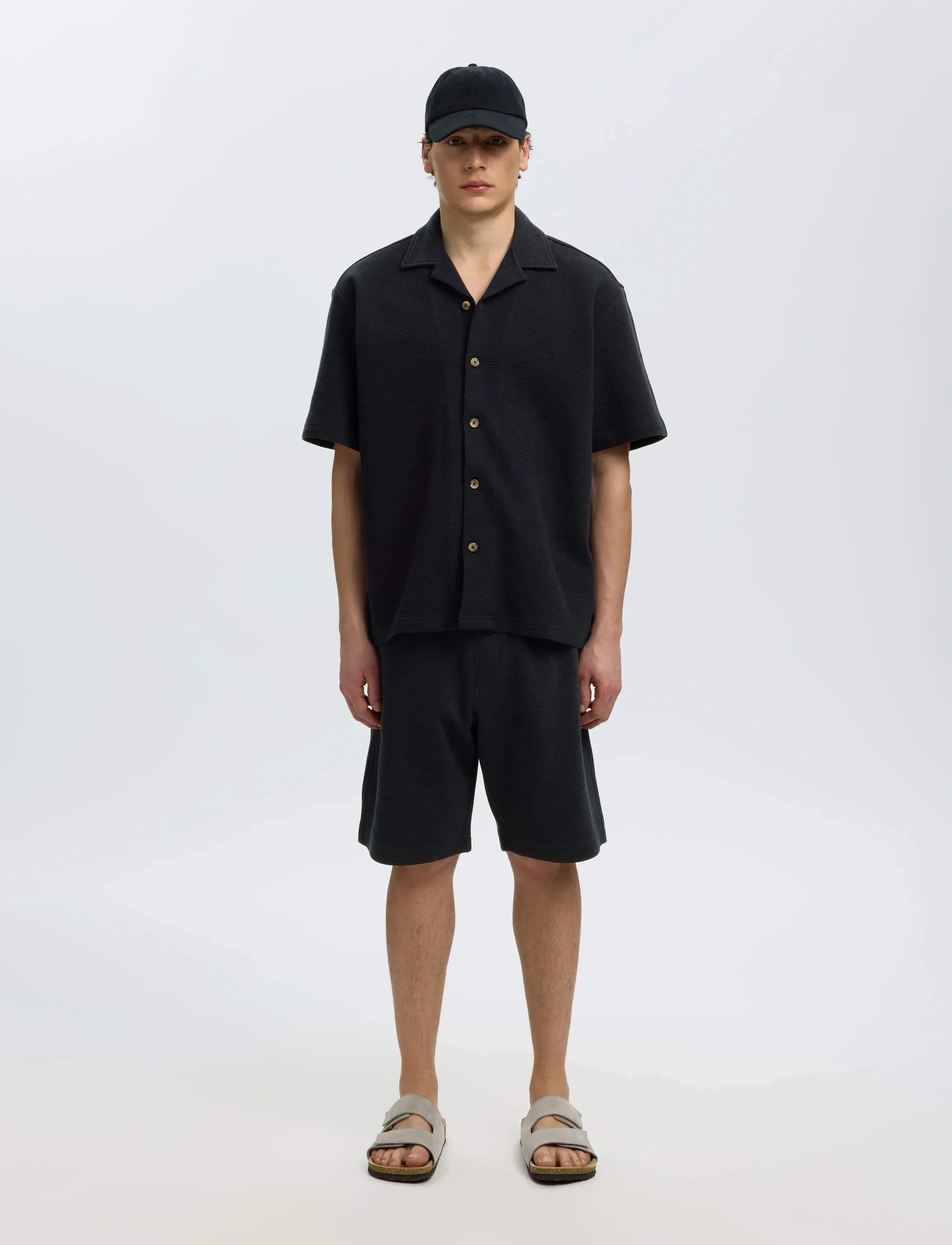 Selected - SLMRELAXSONNY WAFFLE SHORTS - sweatshorts - black - 3