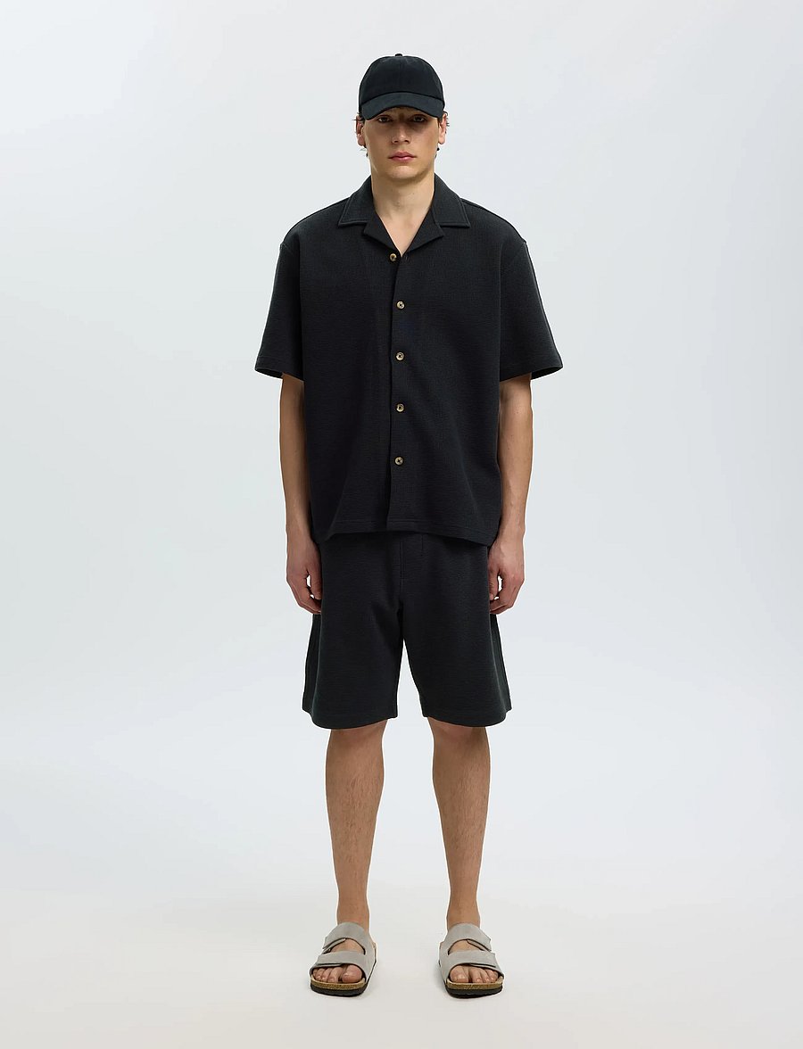 Selected - SLMRELAXSONNY WAFFLE SHORTS - sweatshorts - black - 3