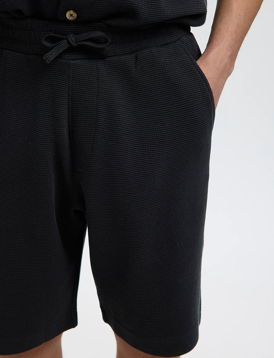 Selected - SLMRELAXSONNY WAFFLE SHORTS - sweatshorts - black - 4