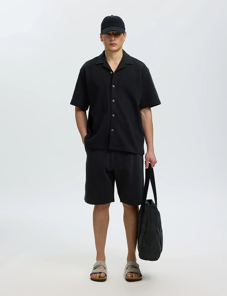 Selected - SLMRELAXSONNY WAFFLE SHORTS - sweatshorts - black - 5