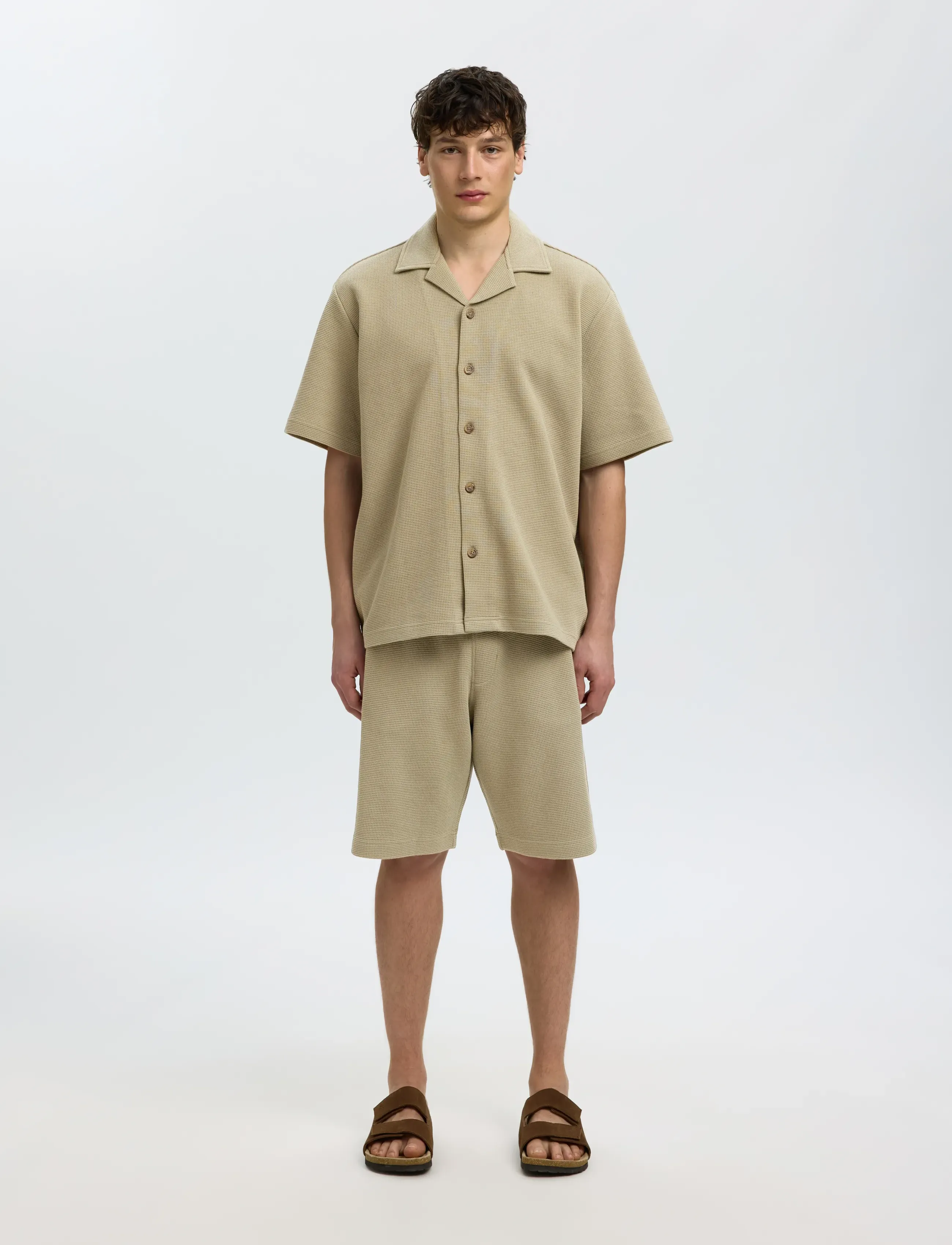 Selected - SLMRELAXSONNY WAFFLE SHORTS - sweatshorts - vetiver - 3