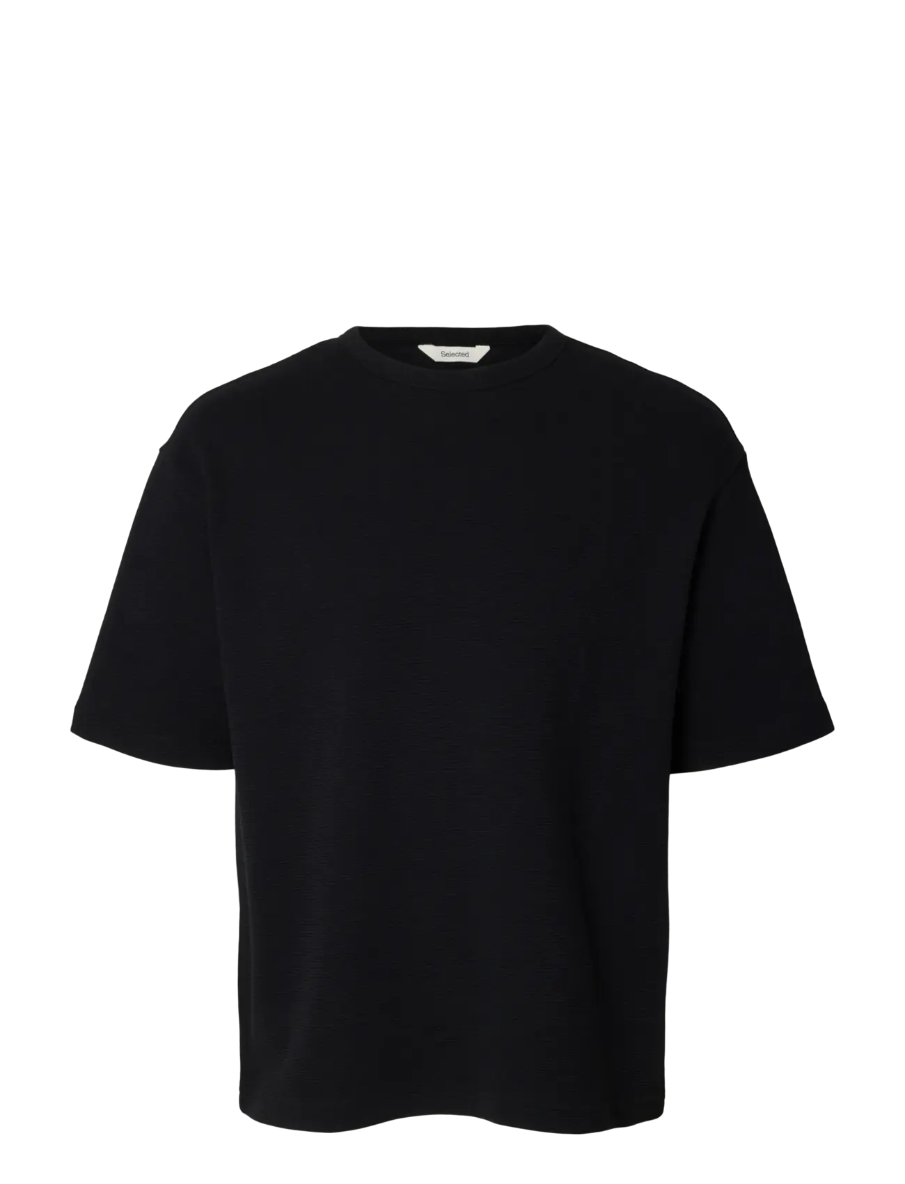 Selected SLMRELAXSONNY WAFFLE SS O-NECK TEE - T-shirts - BLACK / black
