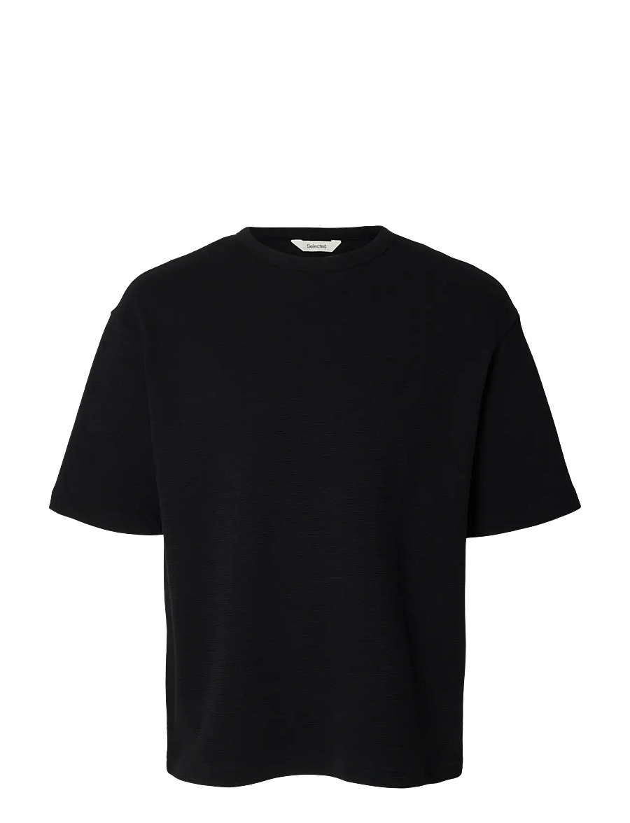 Selected - SLMRELAXSONNY WAFFLE SS O-NECK TEE - kurzärmelige t-shirts - black - 1