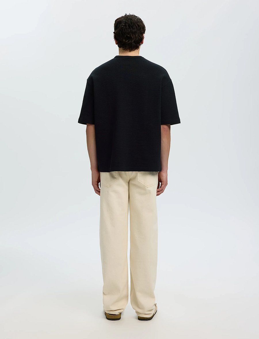 Selected - SLMRELAXSONNY WAFFLE SS O-NECK TEE - kurzärmelige t-shirts - black - 2