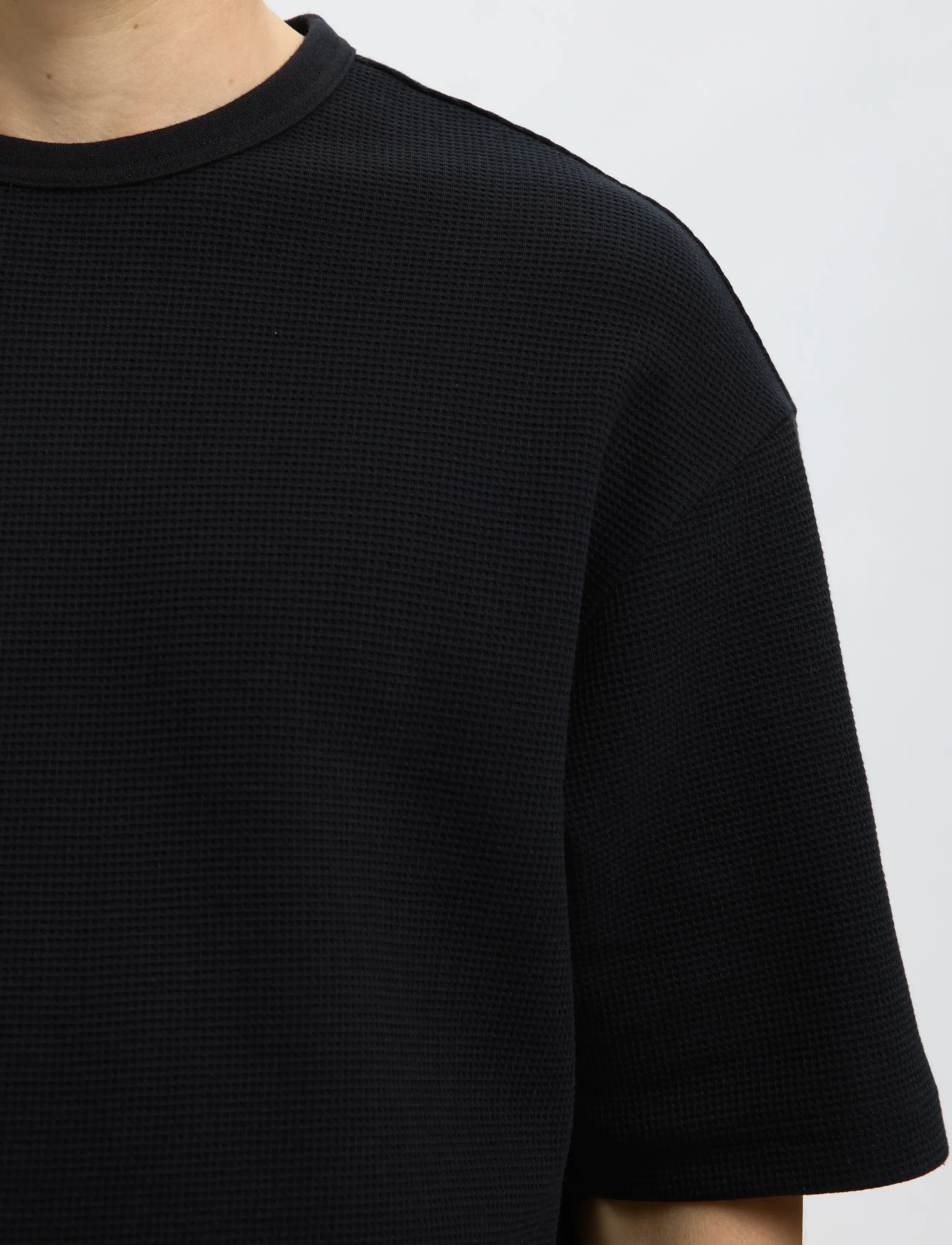 Selected - SLMRELAXSONNY WAFFLE SS O-NECK TEE - stutterma bolir - black - 4