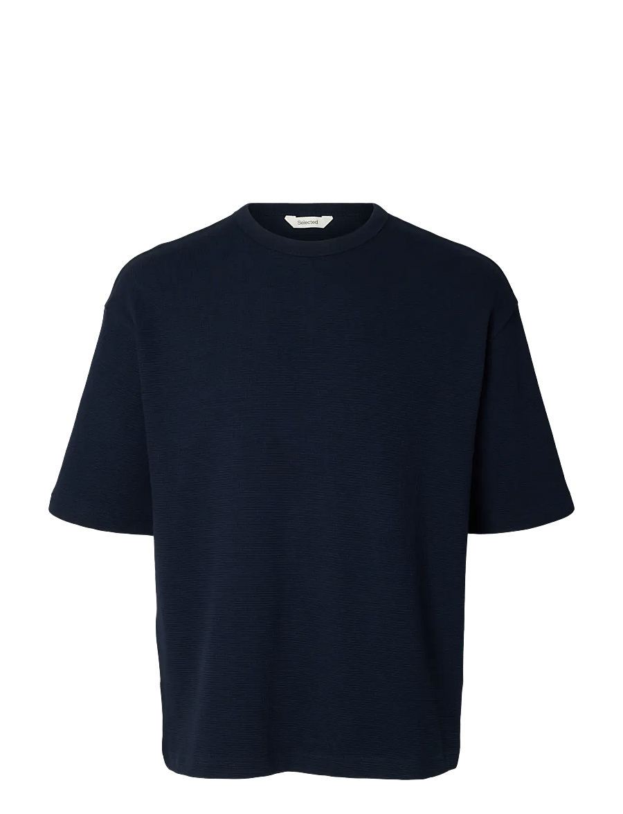 Selected - SLMRELAXSONNY WAFFLE SS O-NECK TEE - kortärmade t-shirts - sky captain - 1