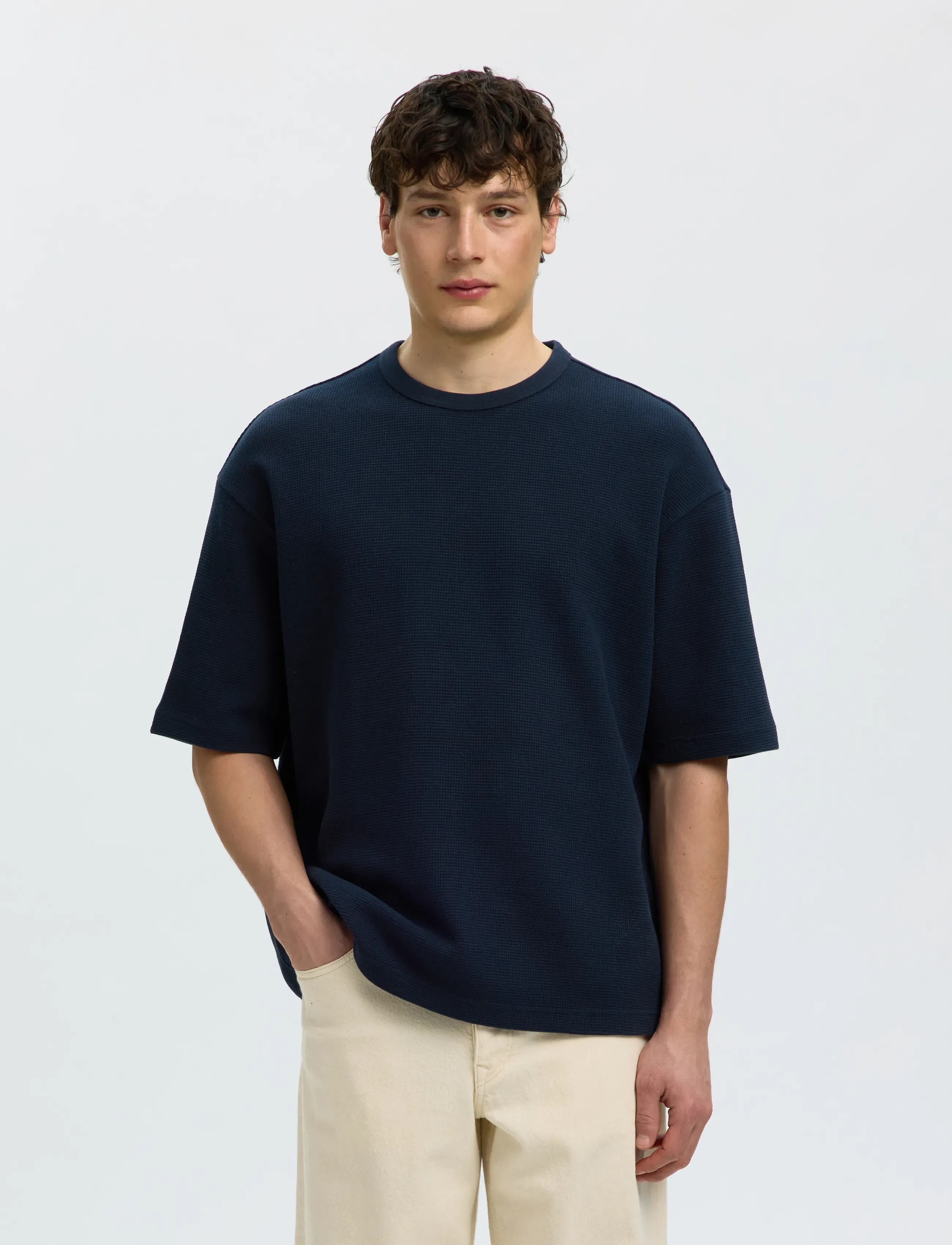 Selected SLMRELAXSONNY WAFFLE SS O-NECK TEE - Nyheter - SKY CAPTAIN / navy