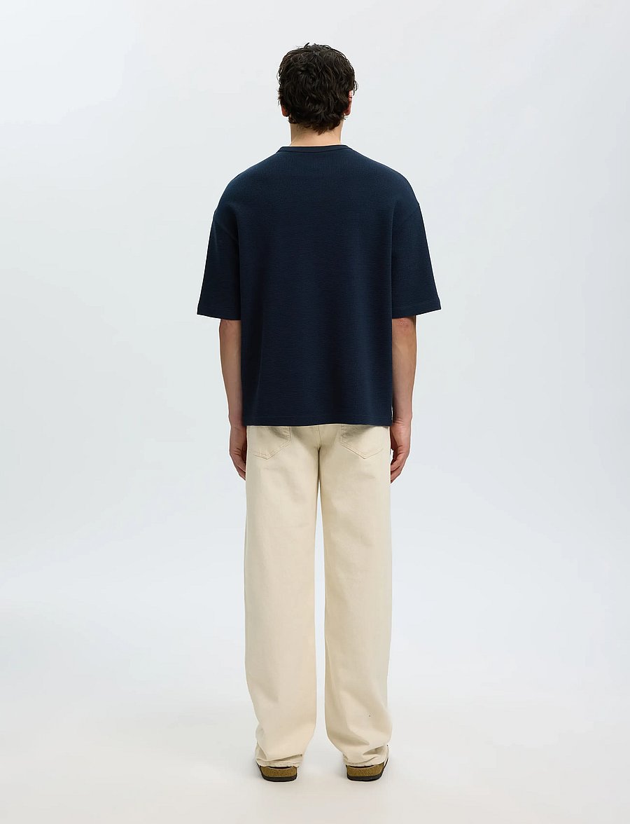 Selected - SLMRELAXSONNY WAFFLE SS O-NECK TEE - kortärmade t-shirts - sky captain - 2