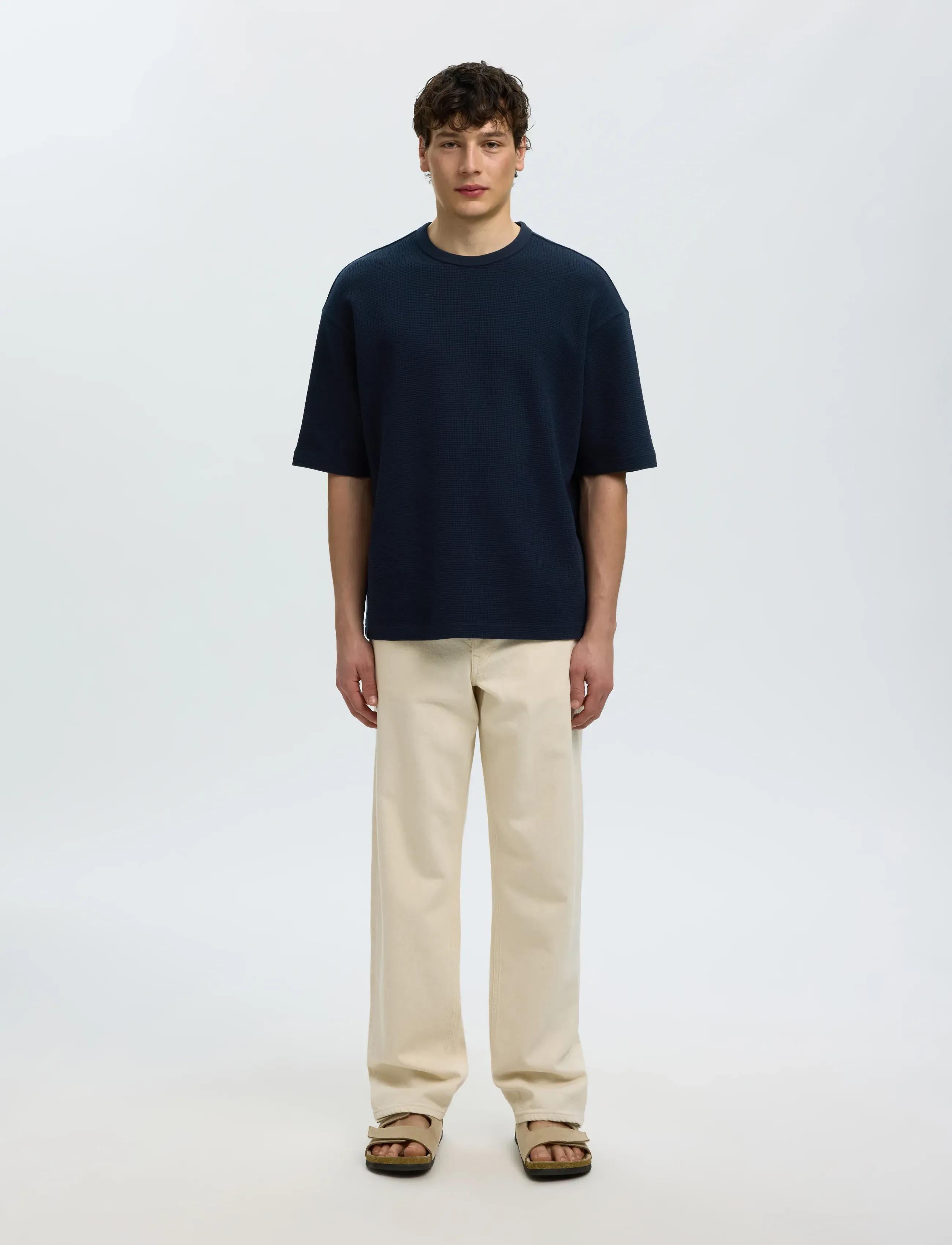 Selected - SLMRELAXSONNY WAFFLE SS O-NECK TEE - kortærmede t-shirts - sky captain - 3