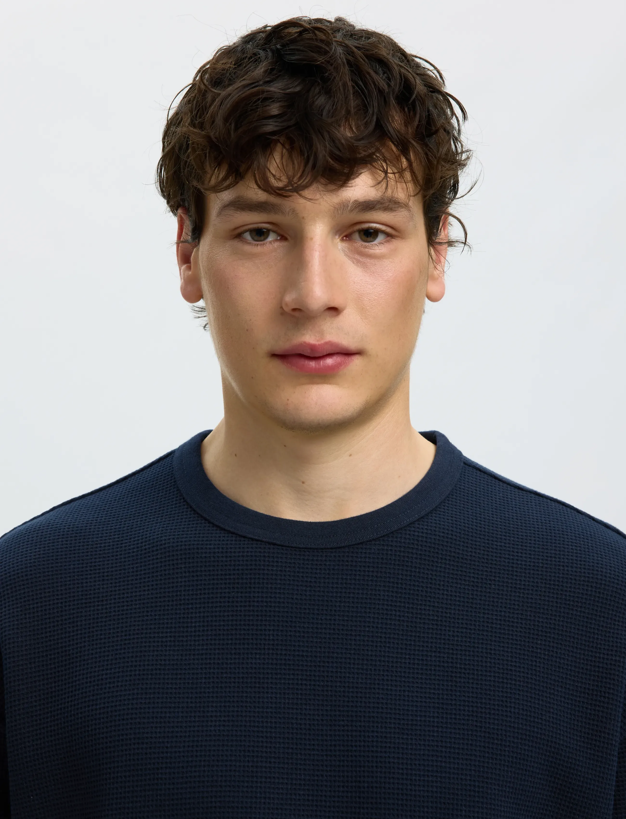 Selected - SLMRELAXSONNY WAFFLE SS O-NECK TEE - kortærmede t-shirts - sky captain - 4