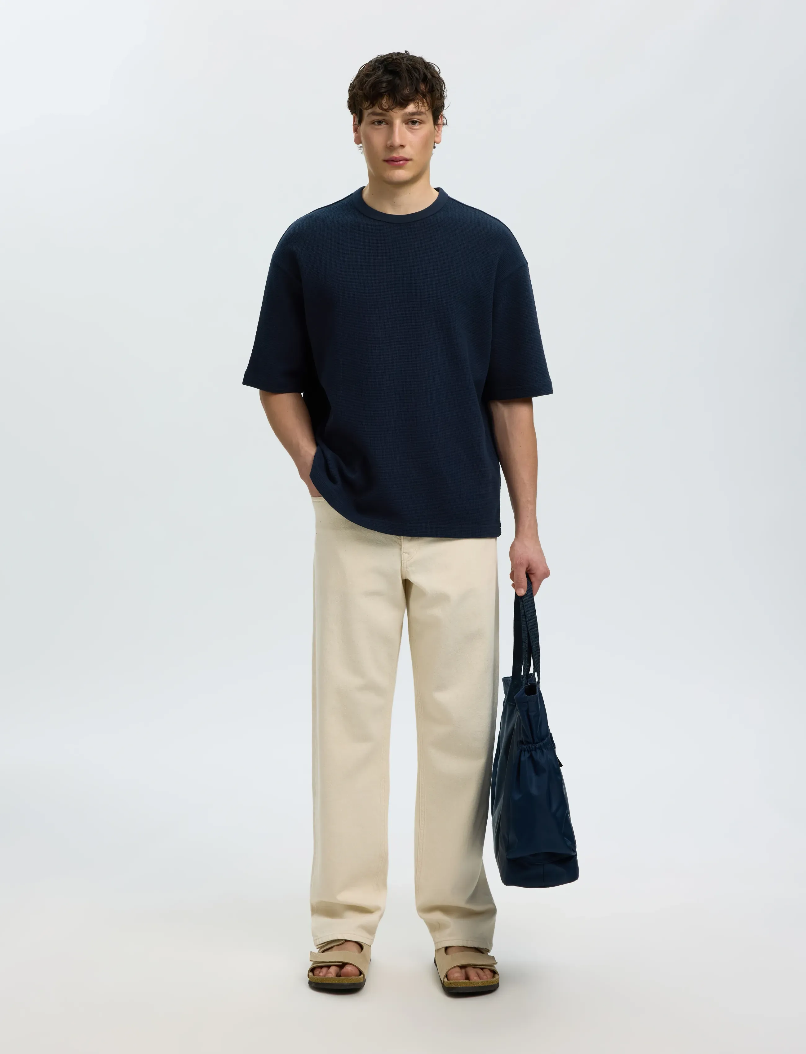 Selected - SLMRELAXSONNY WAFFLE SS O-NECK TEE - kortærmede t-shirts - sky captain - 5