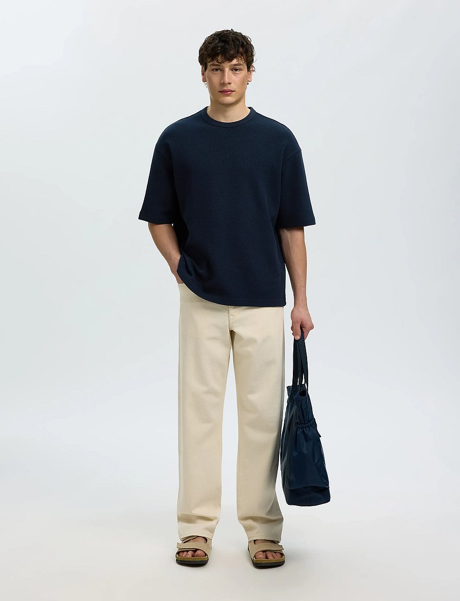 Selected - SLMRELAXSONNY WAFFLE SS O-NECK TEE - kortärmade t-shirts - sky captain - 5