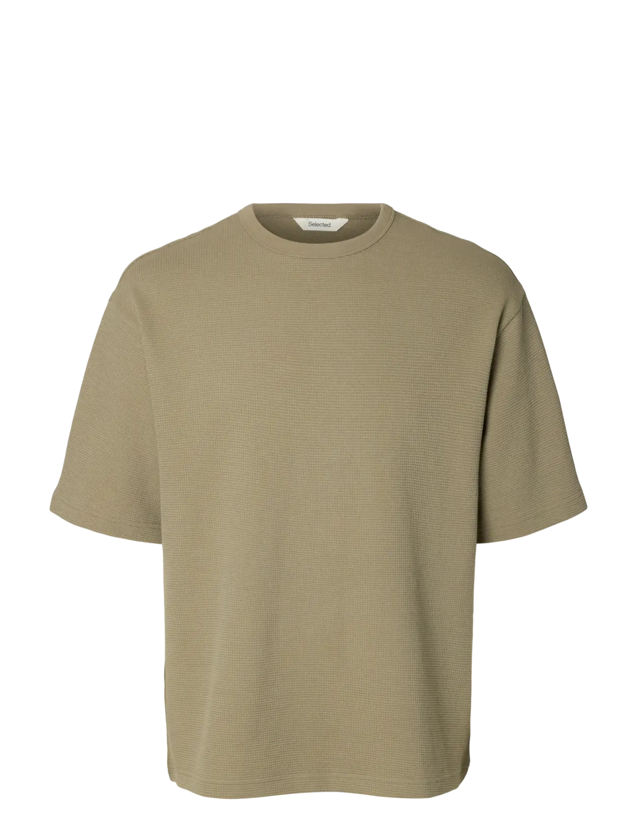 Selected - SLMRELAXSONNY WAFFLE SS O-NECK TEE - kurzärmelige t-shirts - vetiver - 1