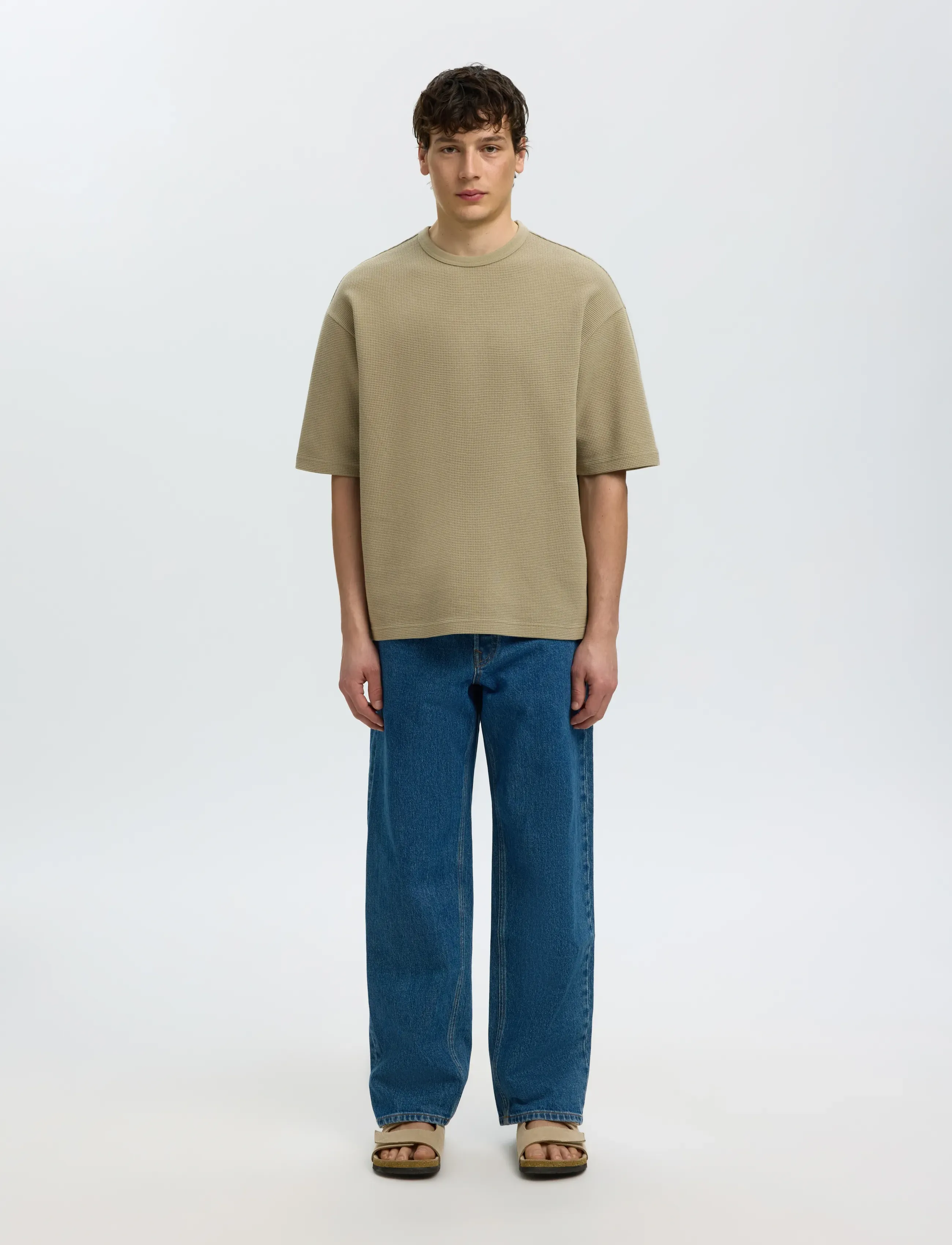 Selected - SLMRELAXSONNY WAFFLE SS O-NECK TEE - kurzärmelige t-shirts - vetiver - 3