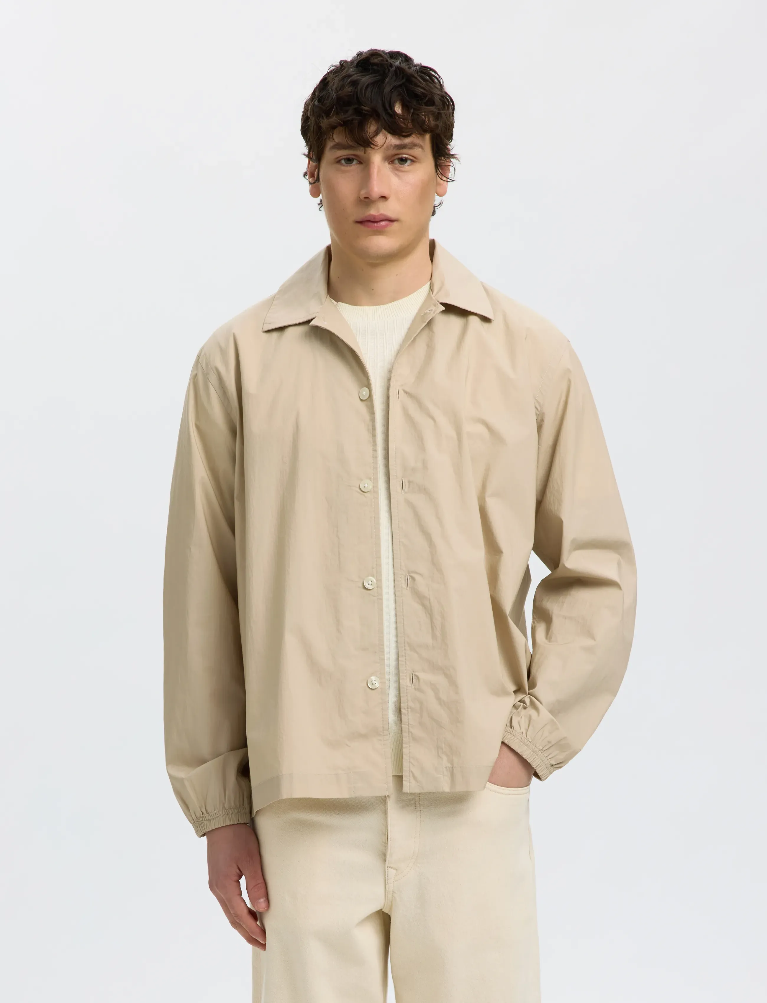 Selected Slhrlxmaxx Poplin Light Overshirt, M, White, Overdele > Overtrøjer, Herre
