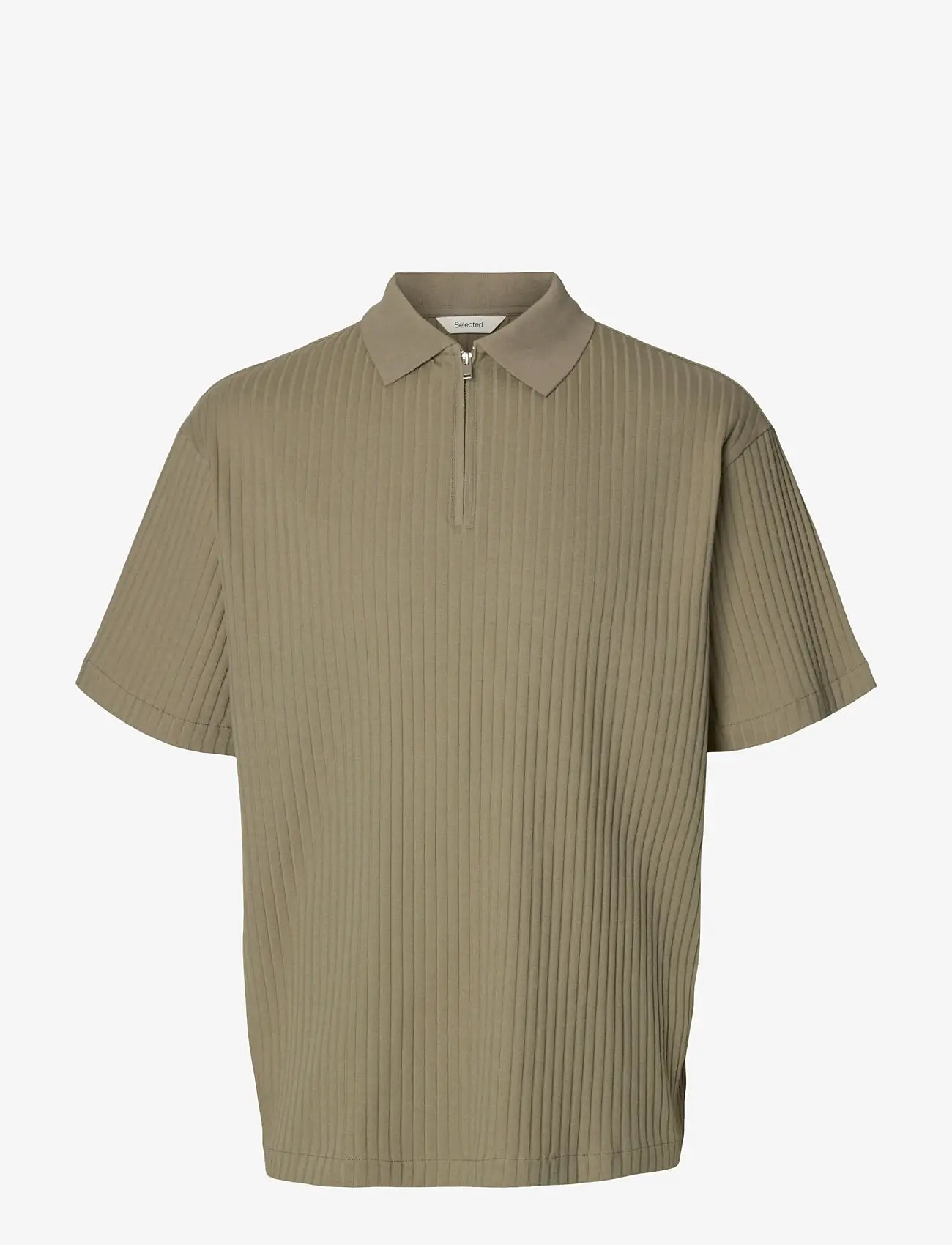 Selected - SLMRELAXSIMON RIBBED SS ZIP POLO - polostrik - vetiver - 0