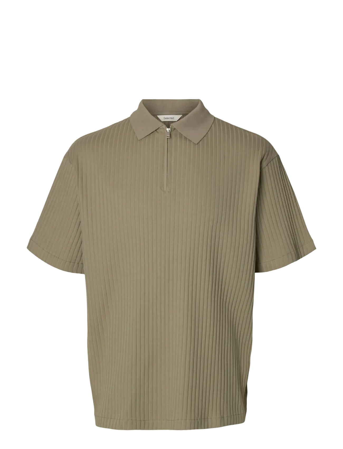 Selected SLMRELAXSIMON RIBBED SS ZIP POLO - Knitwear - VETIVER / khaki/green