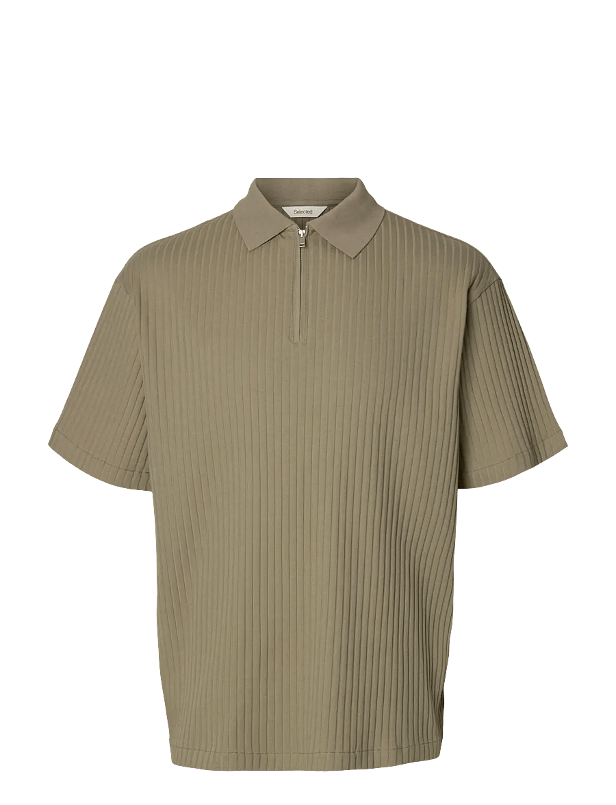 Selected - SLMRELAXSIMON RIBBED SS ZIP POLO - gestrickte polohemden - vetiver - 0