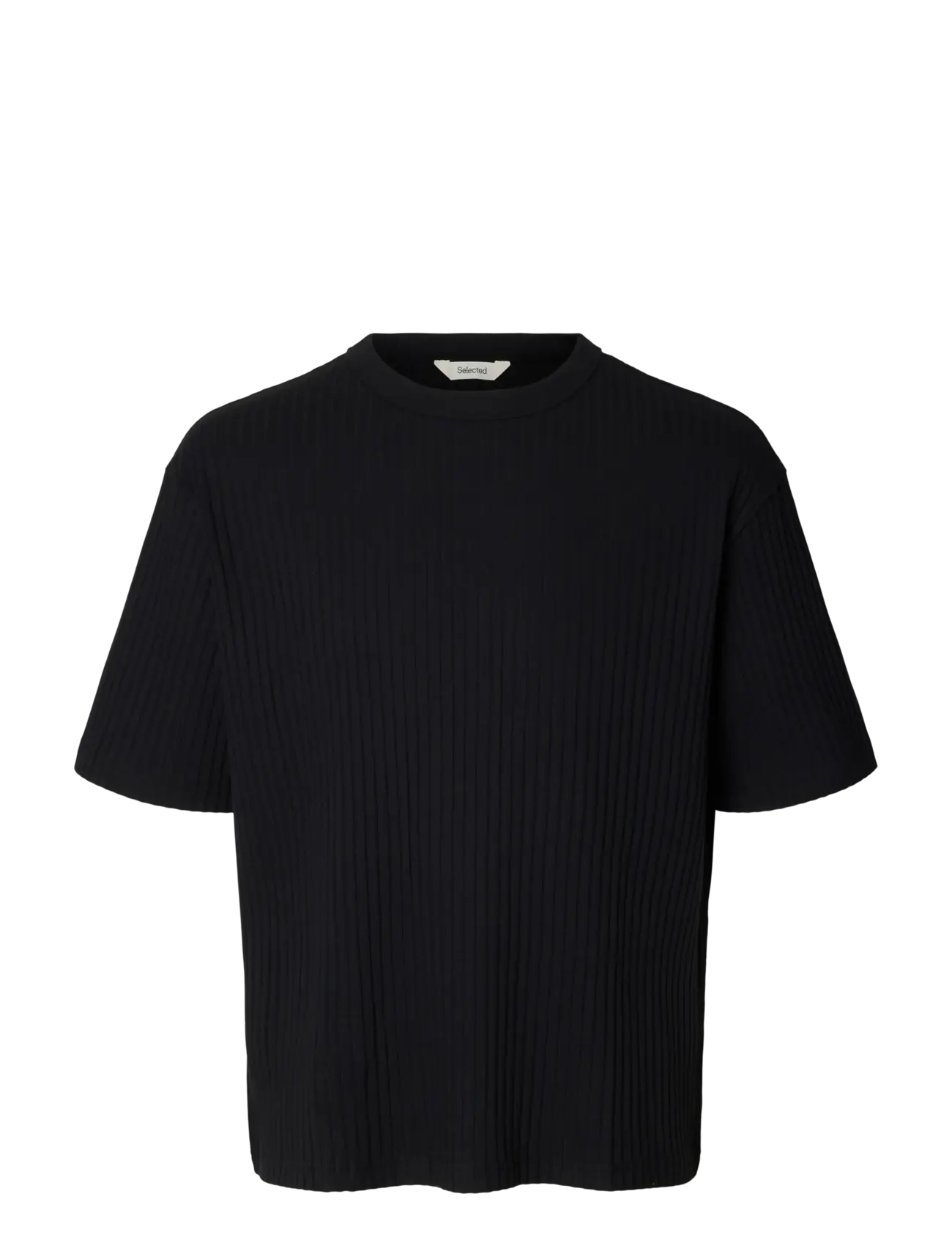 SELECTED Slmrelaxsimon Ribbed Ss Tee Schwarz - M - Herren