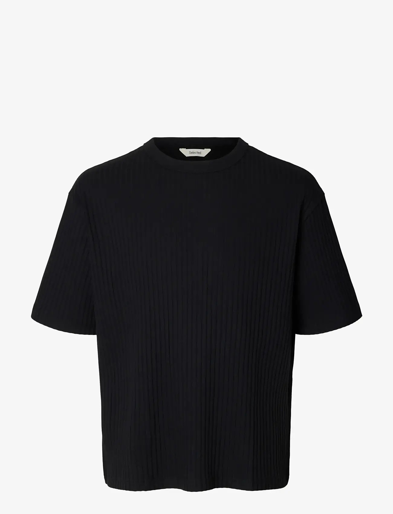Selected - SLMRELAXSIMON RIBBED SS TEE - short-sleeved t-shirts - black - 1