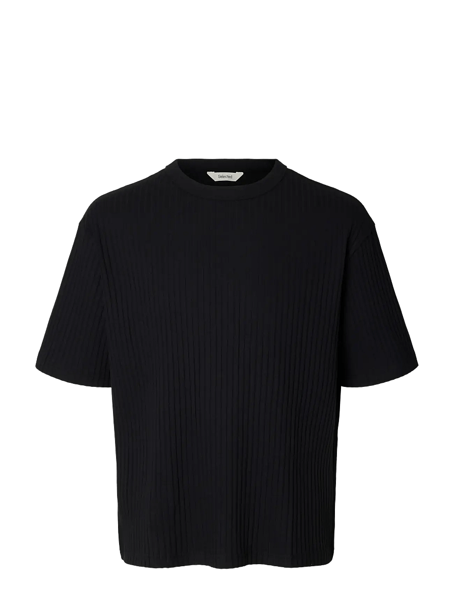 Selected - SLMRELAXSIMON RIBBED SS TEE - kurzärmelig - black - 1