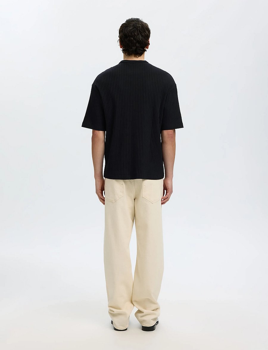 Selected - SLMRELAXSIMON RIBBED SS TEE - kurzärmelig - black - 2