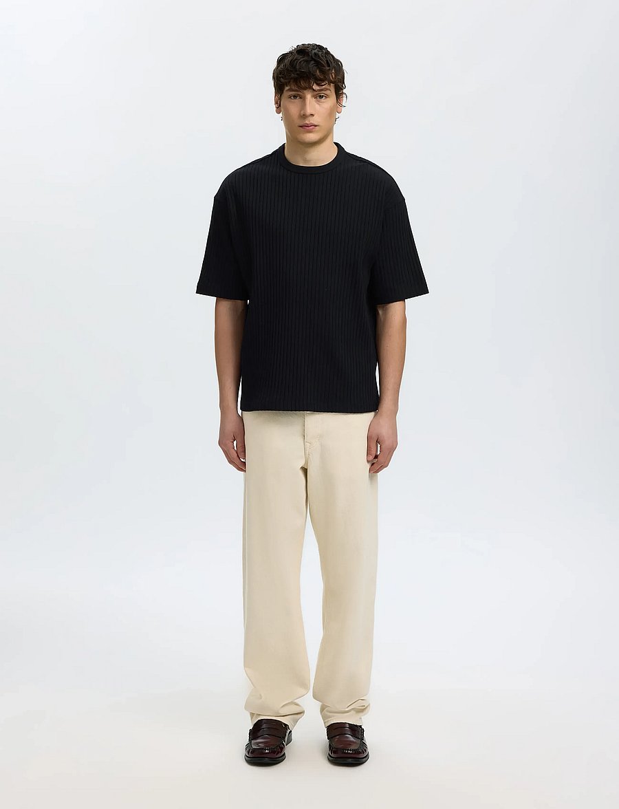 Selected - SLMRELAXSIMON RIBBED SS TEE - kurzärmelig - black - 3
