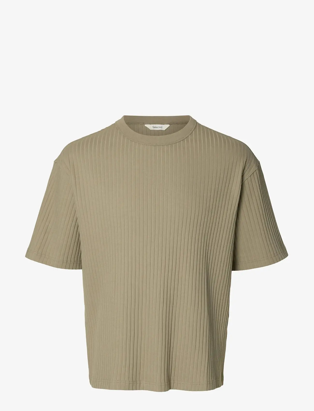 Selected - SLMRELAXSIMON RIBBED SS TEE - kortärmade t-shirts - vetiver - 1