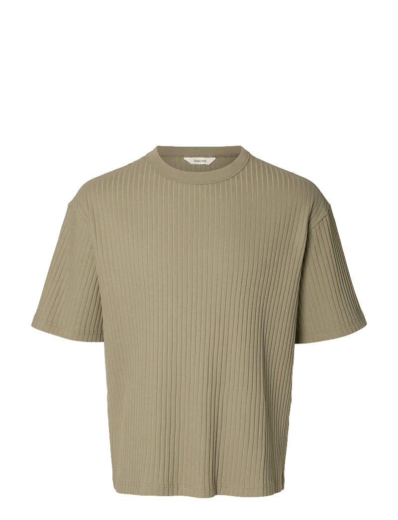 Selected - SLMRELAXSIMON RIBBED SS TEE - kortärmade t-shirts - vetiver - 1