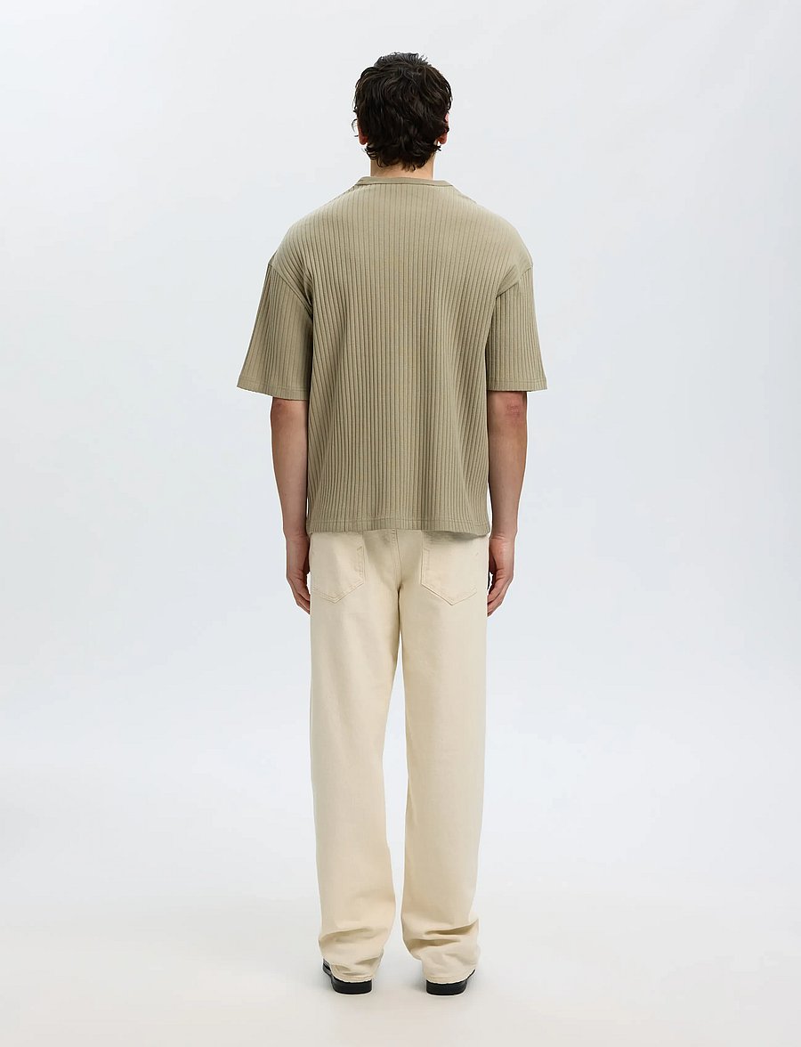 Selected - SLMRELAXSIMON RIBBED SS TEE - kortærmede t-shirts - vetiver - 2