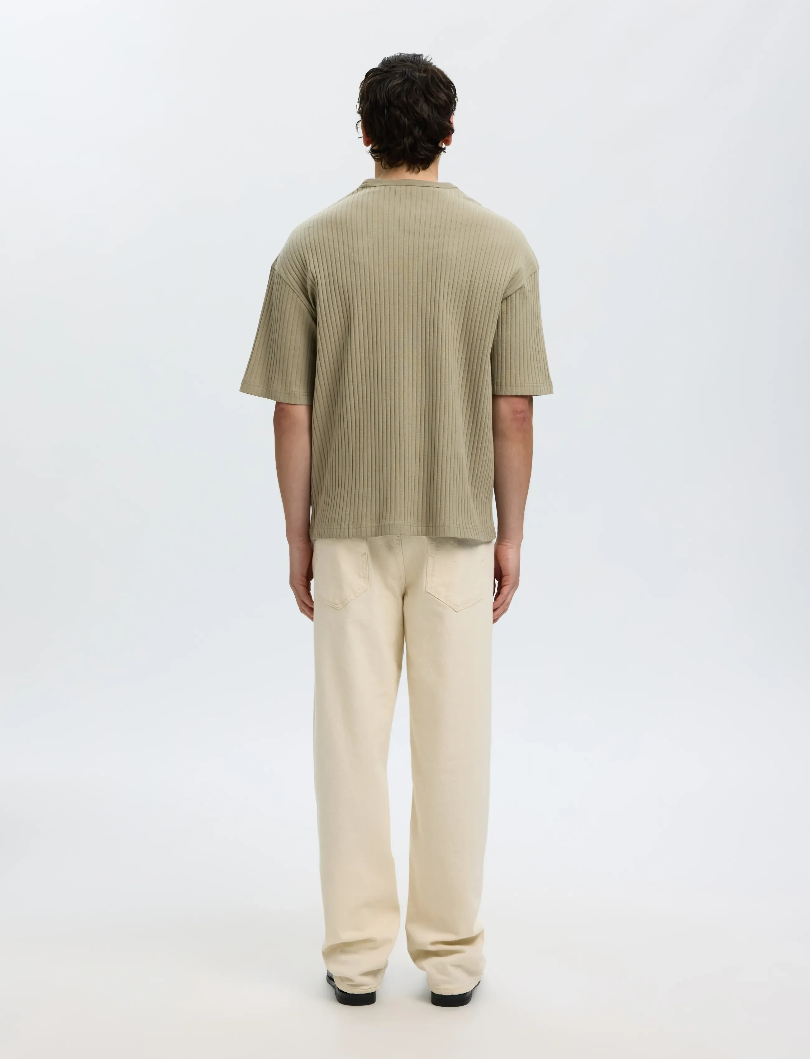 Selected - SLMRELAXSIMON RIBBED SS TEE - krótki rękaw - vetiver - 2
