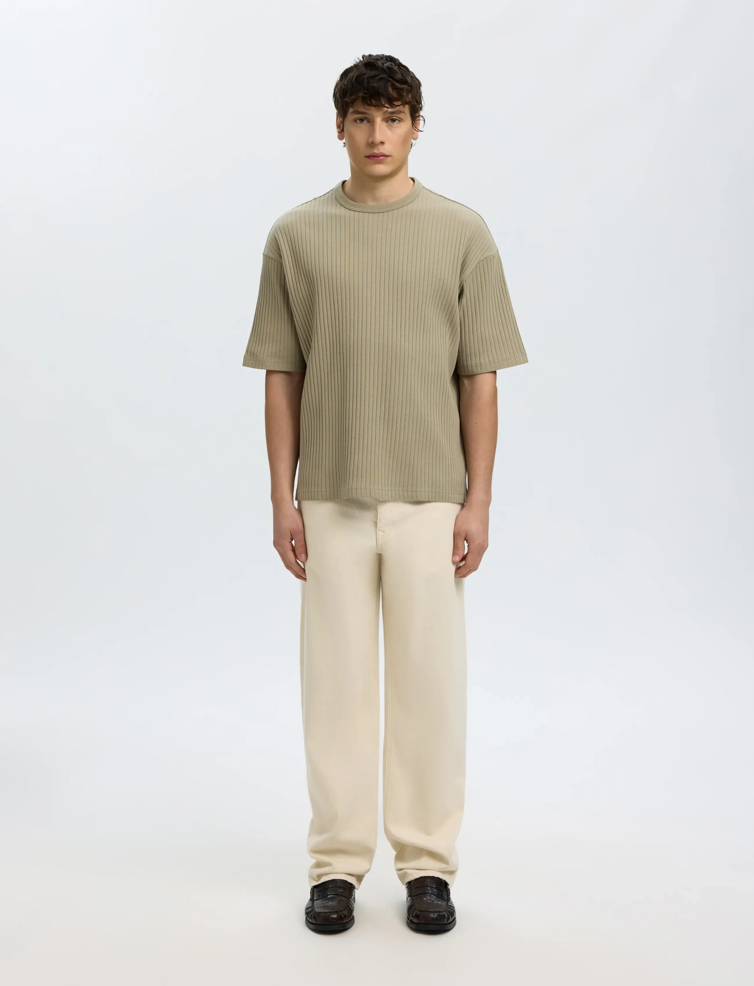 Selected - SLMRELAXSIMON RIBBED SS TEE - krótki rękaw - vetiver - 3