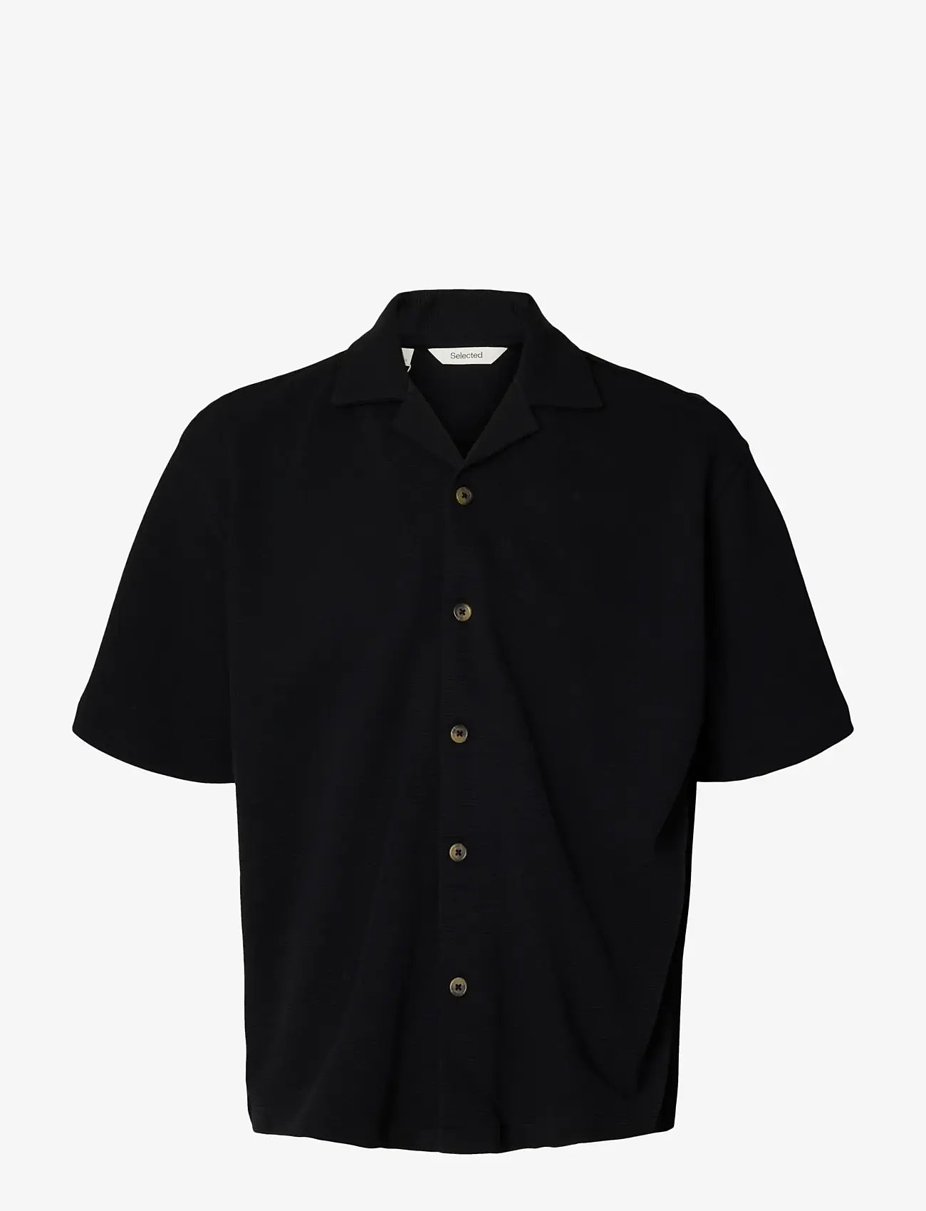 Selected - SLMRELAXSONNY WAFFLE SS OVERSHIRT - kortärmade skjortor - black - 1