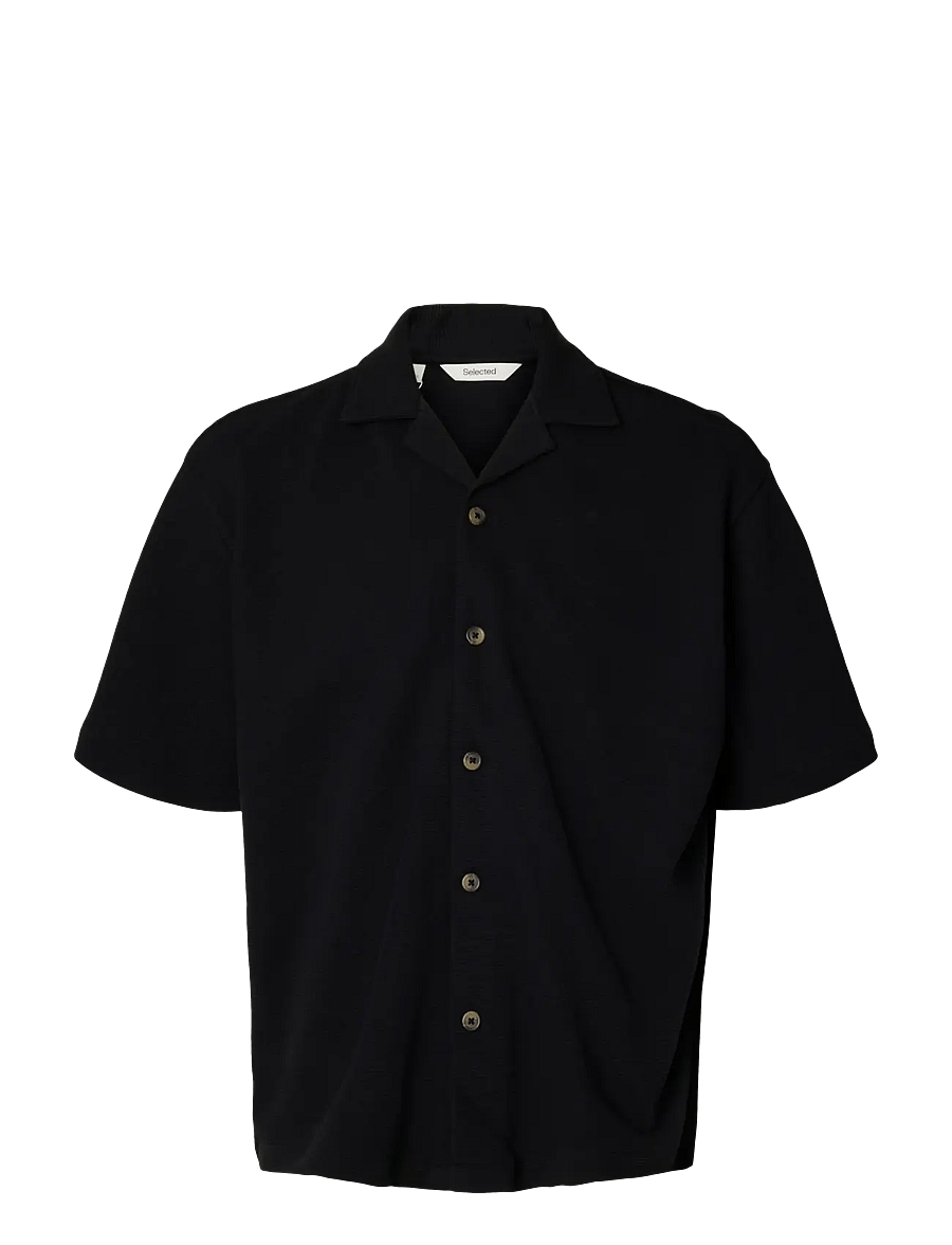 Selected - SLMRELAXSONNY WAFFLE SS OVERSHIRT - Überhemden - black - 1