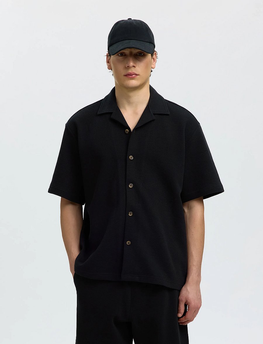 Selected - SLMRELAXSONNY WAFFLE SS OVERSHIRT - Überhemden - black - 0