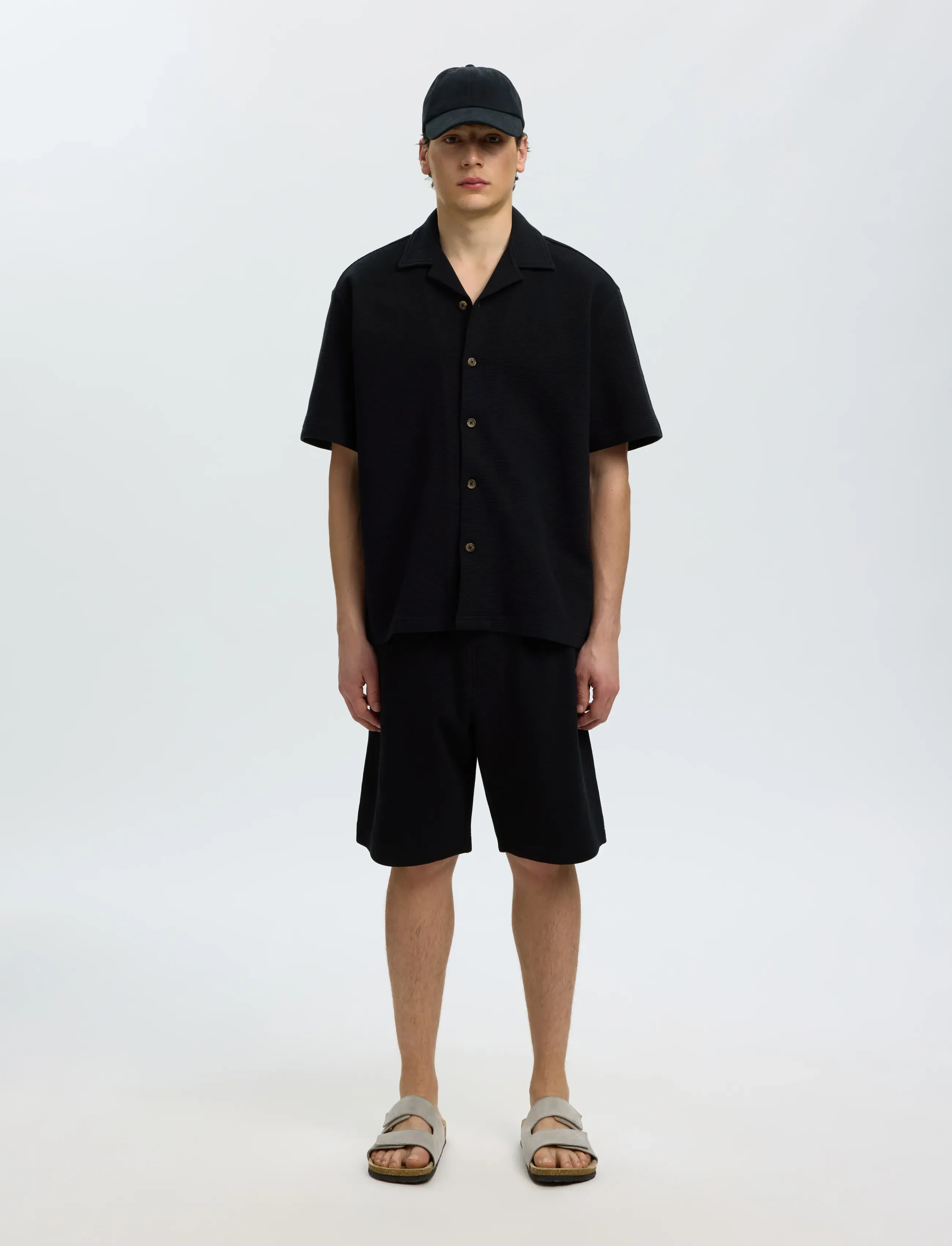 Selected - SLMRELAXSONNY WAFFLE SS OVERSHIRT - kortærmede skjorter - black - 3